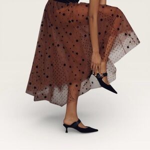 Anthropologie Sheer Brown Polka Dot Midi Skirt